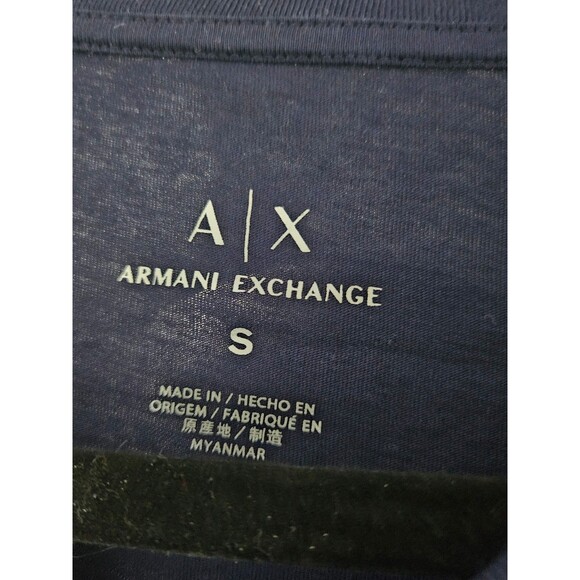 Armani Dark Blue Blouse, Size Small, With Orange, White, And Silver Letters - Picture 3 of 10